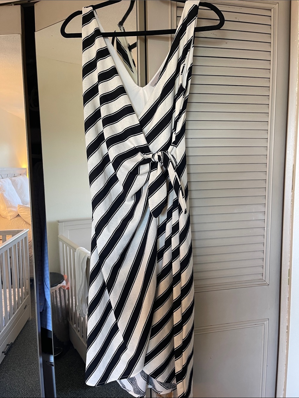 H&M Black and White Striped Wrap Midi Dress